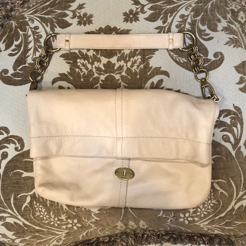 Fossil Cream Leather Shoulder Bag